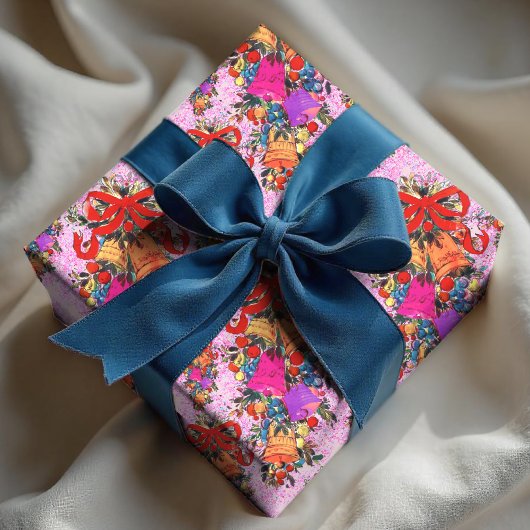 Schattigee retro  rode strik feestdagen roze cadeaupapier