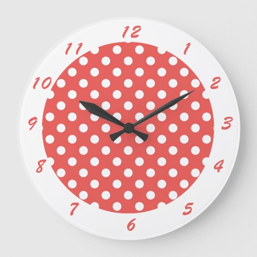 Schattigee retro rode witte polka dot grote klok (Voorkant)