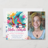 Schattigee Retro Rolschaatsen Foto Verjaardag Kaart (Voorkant)