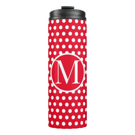 Schattigee Retro Rood en Wit Polka Dot initiaal le Thermosbeker (Voorkant)