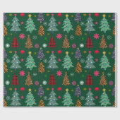 Schattigee Retro Roze en Groene Kerstboom Cadeaupapier (Vlak)