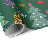 Schattigee Retro Roze en Groene Kerstboom Cadeaupapier (Rol Hoek)
