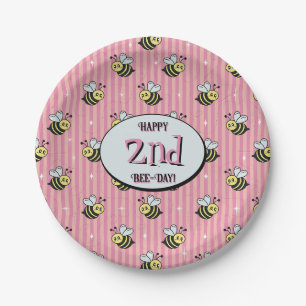 Schattigee Retro Roze Gestreepte Hommel Verjaardag Papieren Bordje