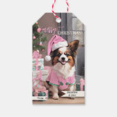 Schattigee Retro Roze Hond Vrolijk Kerstfeest Cadeaulabel (Voorkant)