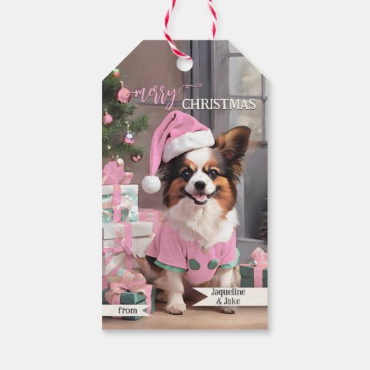 Schattigee Retro Roze Hond Vrolijk Kerstfeest Cadeaulabel (Achterkant)