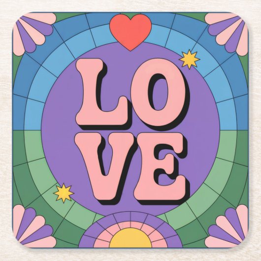 Schattigee retro roze Paarse Onderzetter set (Voorkant)