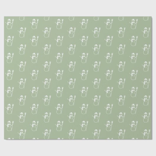 Schattigee Retro Sage Groene Sneeuwman Patroon Cadeaupapier (Vlak)