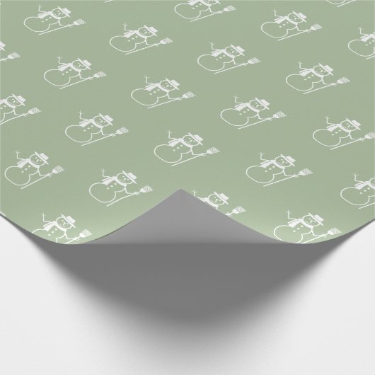 Schattigee Retro Sage Groene Sneeuwman Patroon Cadeaupapier (Hoek)