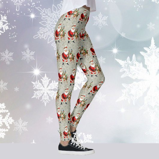 Schattigee Retro Santa en rendier kerst Leggings