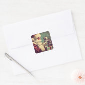 Schattigee Retro Santa met Kitten Illustratie Vierkante Sticker (Envelop)