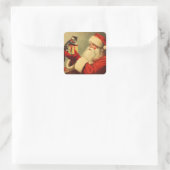 Schattigee Retro Santa met Kitten Illustratie Vierkante Sticker (Tas)
