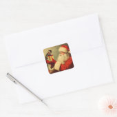 Schattigee Retro Santa met Kitten Illustratie Vierkante Sticker (Envelop)