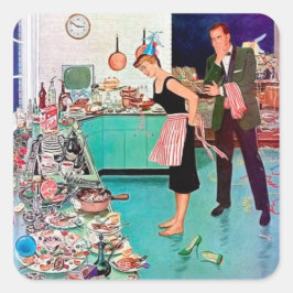 Schattigee retro  schoonmaakster vierkante sticker