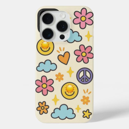 Schattigee Retro Smiley & Peace Case-Mate iPhone Case (Achterkant)
