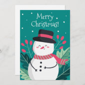 Schattigee Retro Sneeuwman Vrolijk Kerstfeest Feestdagenkaart (Voorkant / Achterkant)