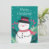 Schattigee Retro Sneeuwman Vrolijk Kerstfeest Feestdagenkaart (Staand voorkant)