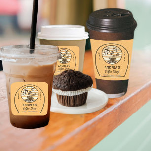 Schattigee Retro Style Trendy Koffiewinkel Aangepa Vierkante Sticker