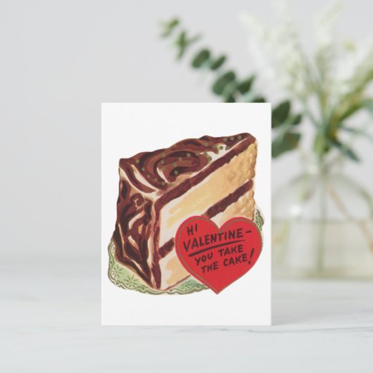 Schattigee retro  taart Valentijn Feestdagenkaart (Staand voorkant)