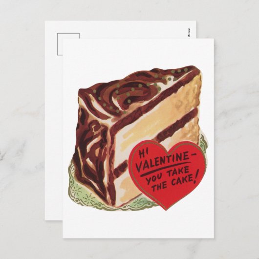 Schattigee retro  taart Valentijn Feestdagenkaart (Voorkant / Achterkant)