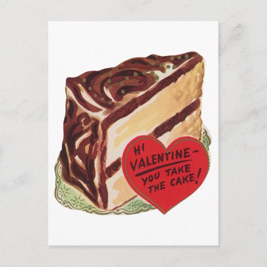 Schattigee retro taart Valentijn Feestdagenkaart (Voorkant)