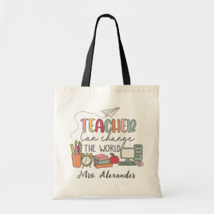Schattigee Retro Teacher Day Custom Tote Bag