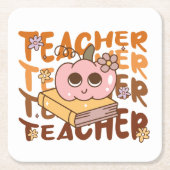 Schattigee Retro Teacher Pompoen Halloween Kartonnen Onderzetters (Voorkant)