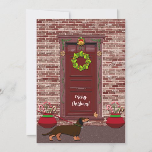 Schattigee Retro Teckel Hond Kerstflat Feestdagenkaart (Voorkant)