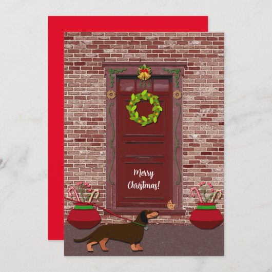 Schattigee Retro Teckel Hond Kerstflat Feestdagenkaart (Voorkant / Achterkant)