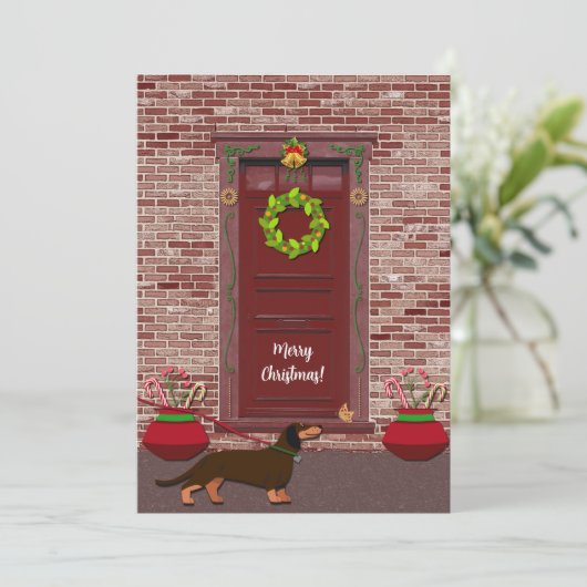 Schattigee Retro Teckel Hond Kerstflat Feestdagenkaart (Staand voorkant)