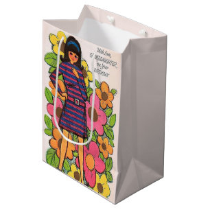 Schattigee retro tiener meisje Happy Birthday Groo Medium Cadeauzakje