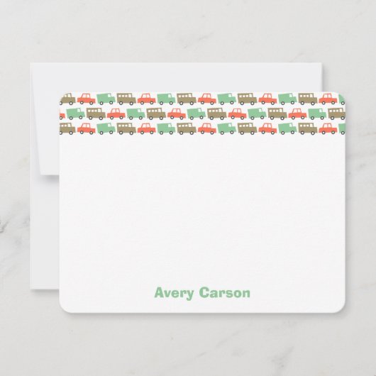 Schattigee Retro Transport Jongens Speelgoed Kinde Bedankkaart (Voorkant)