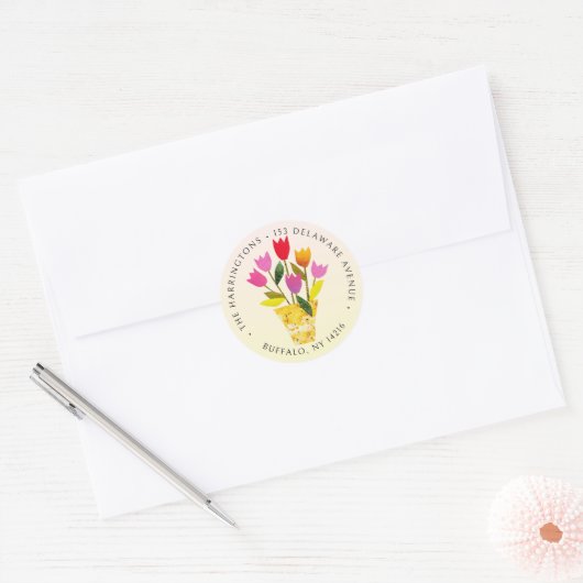 Schattigee retro tulpen met de hand geïllustreerd  ronde sticker (Envelop)