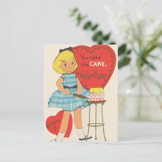 Schattigee retro Valentijn cake Briefkaart (Staand voorkant)