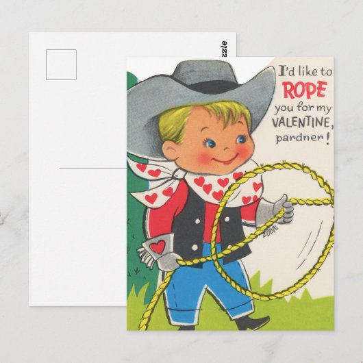 Schattigee retro  Valentijn cowboy Briefkaart (Voorkant / Achterkant)