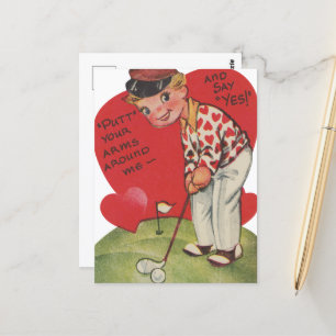 Schattigee retro  Valentijn golfer Briefkaart