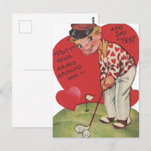 Schattigee retro  Valentijn golfer Briefkaart (Voorkant / Achterkant)