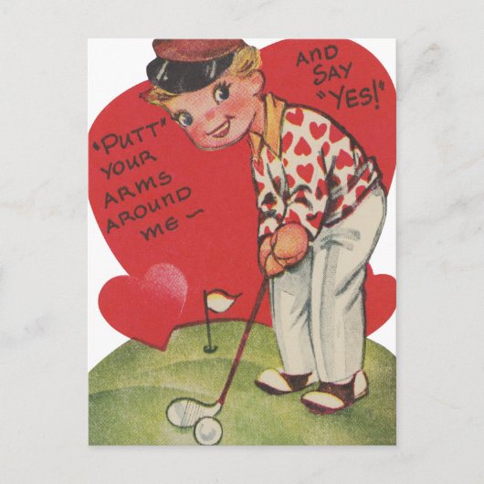 Schattigee retro  Valentijn golfer Briefkaart (Voorkant)