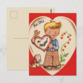 Schattigee retro Valentijn jongen Briefkaart (Voorkant / Achterkant)