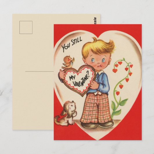 Schattigee retro  Valentijn jongen Briefkaart (Voorkant / Achterkant)