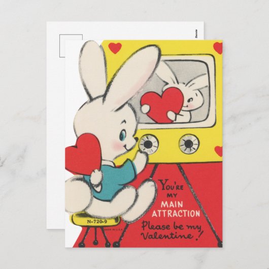 Schattigee retro Valentijn konijntje Feestdagenkaart (Voorkant / Achterkant)