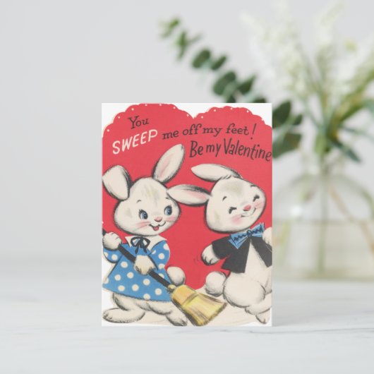 Schattigee retro  Valentijn konijntjes Briefkaart (Staand voorkant)