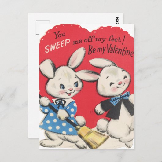 Schattigee retro  Valentijn konijntjes Briefkaart (Voorkant / Achterkant)