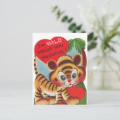 Schattigee retro Valentijn wilde tijger Feestdagenkaart (Staand voorkant)