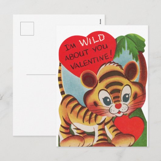 Schattigee retro Valentijn wilde tijger Feestdagenkaart (Voorkant / Achterkant)