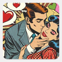 Schattigee Retro Valentijnsdag Kiss Vierkante Sticker