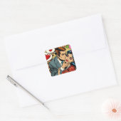 Schattigee Retro Valentijnsdag Kiss Vierkante Sticker (Envelop)
