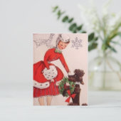 Schattigee retro vintage kerst dame hond feestdagenkaart (Staand voorkant)