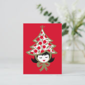 Schattigee Retro Vintage Kerstmeisje met Boom Pet Feestdagenkaart (Staand voorkant)