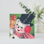 Schattigee retro vintage kerstsneeuwpop Vakantie f Kaart (Staand voorkant)