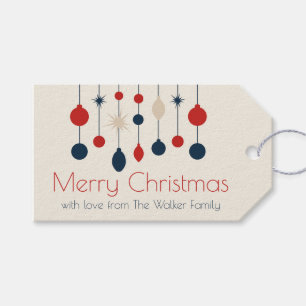 Schattigee Retro Vrolijk Kerstfeest Rood Blauw Orn Cadeaulabel